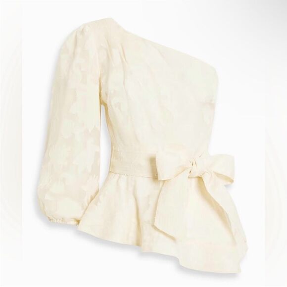 VERONICA BEARD Fete One-Shoulder Coupé Silk Top in ECRU Size 8 - Picture 3 of 7